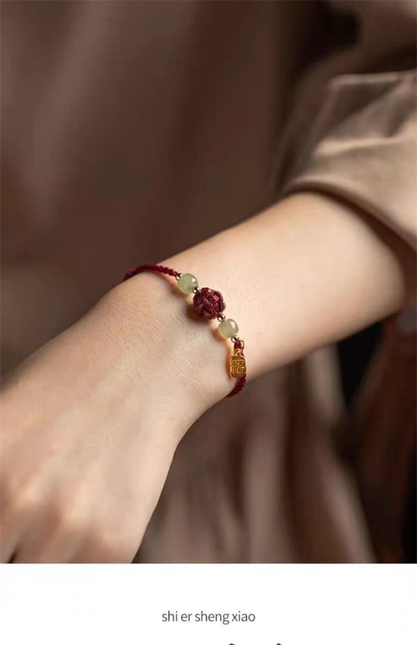 Buddha Stones Cinnabar Chinese Zodiac Hetian Jade Fu Brand Red Rope Bracelet - Image 5