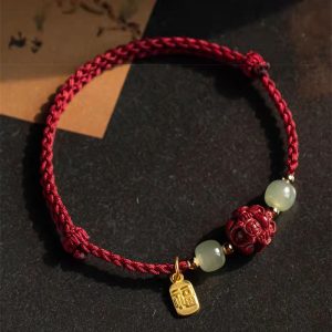 Buddha Stones Cinnabar Chinese Zodiac Hetian Jade Fu Brand Red Rope Bracelet